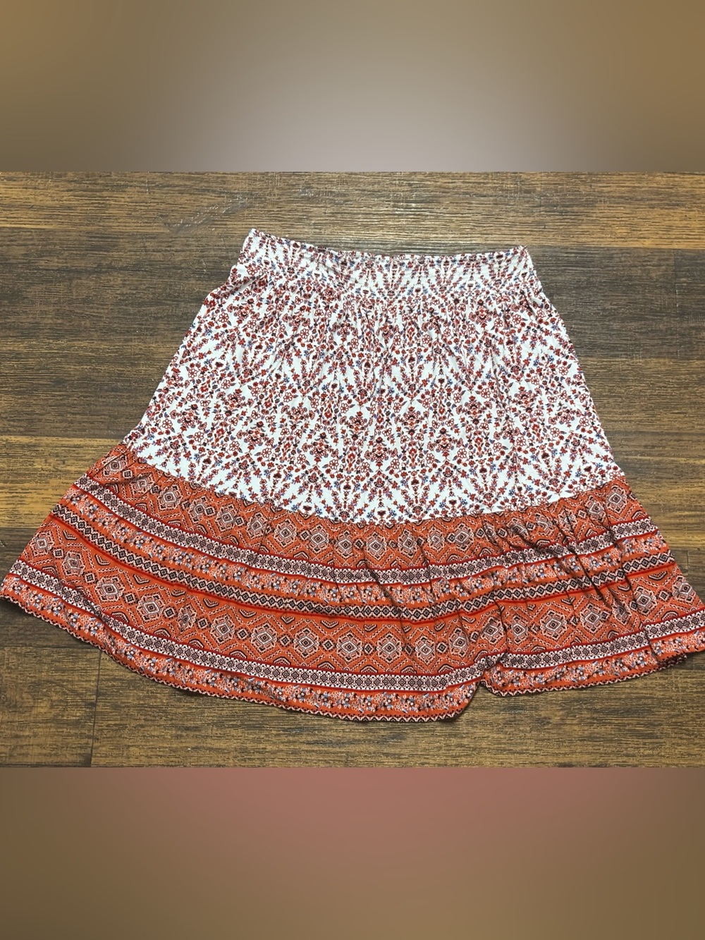 St. John's Bay Rust and White Boho A-Line Skirt